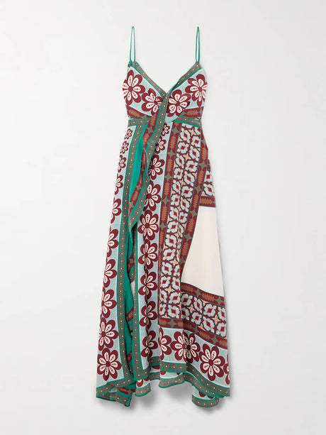 Aurohaya Classic Turn Around Wrap-Effect Printed Satin Midi Dress