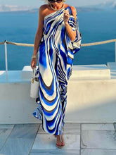 Unique Printed Cutout One-shoulder Holiday-style Loose Maxi Dress