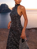 Elegant Sequined Backless Maxi Dress
