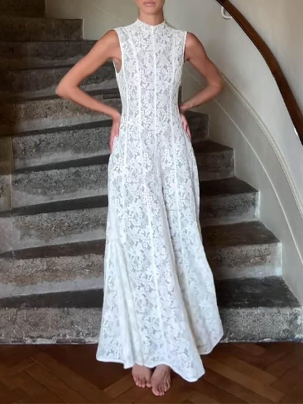 Aurohaya Elegance Timeless Sleeveless Lace Bodycon Maxi Dress