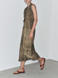Exquisite Abstract Tie-Dye Print Linen Sleeveless Vacation Midi Dress