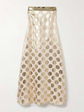 Elegant Off-Shoulder Sequin Metallic Polka Dot Maxi Dress