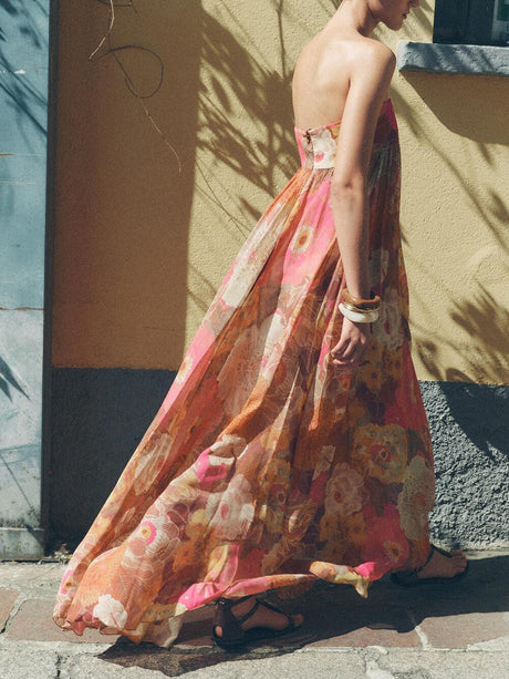 Aurohaya Ethnic Floral Print Off Shoulder A-line Maxi Dress