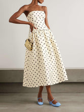 Aurohaya Classic Polka-Dot Print Satin Midi Dress White