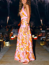 Aurohaya Delicate Ruffle Trim Backless Printed Maxi Dress Yellow