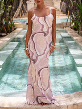 Unique Swirl Print Round Neck Slip Maxi Dress