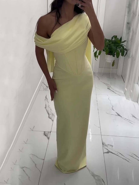 Aurohaya Elegant One-shoulder Draped Detail Gown Maxi Dress