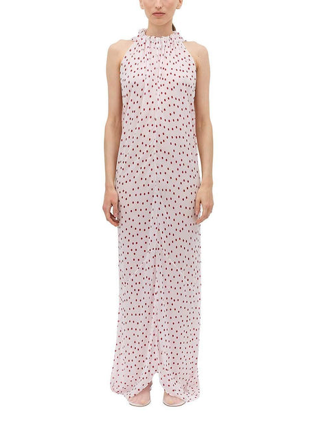 Aurohaya Unique Red Polka Dot Chiffon Maxi Dress Red