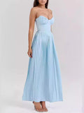 Aurohaya Elegant Pleated Strapless Maxi Dress