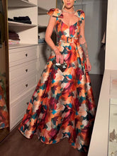 Elegant Floral Print Bow A-line Maxi Dress