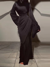 Elegant Satin Draped Long-Sleeve Maxi Dress