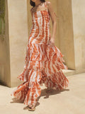 Exquisite Tie-dye Floral Print Lace-up Split Maxi Dress