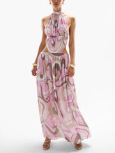 Exquisite Abstract Print Halter Neck Cutout Maxi Dress