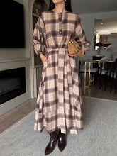 Casual Plaid Print Belted Maxi Dress