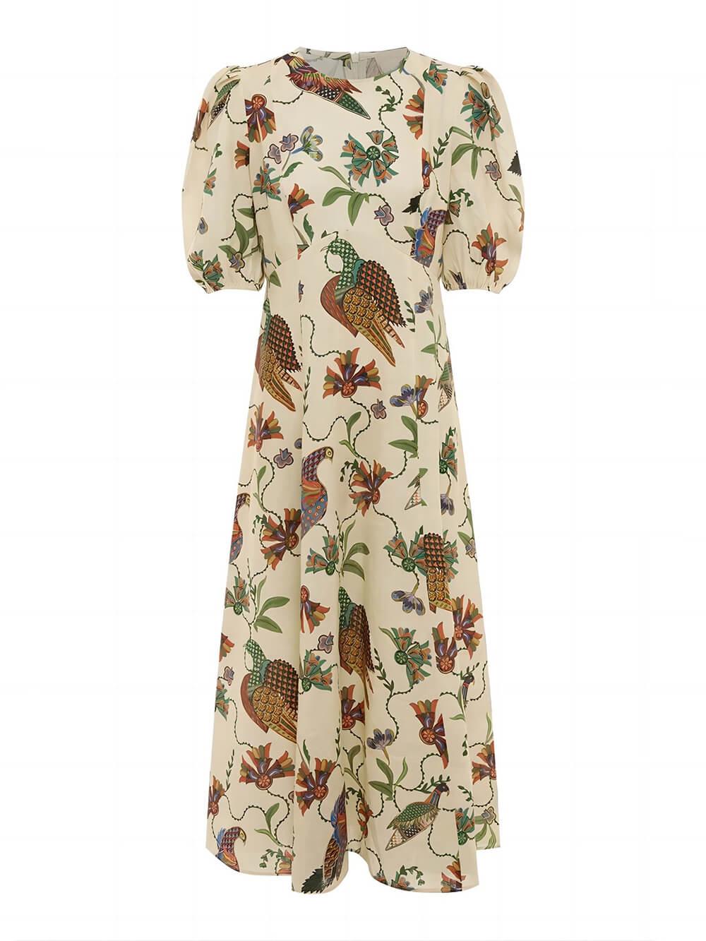 Aurohaya Effortless Artistic Bird Print Bodycon Dress