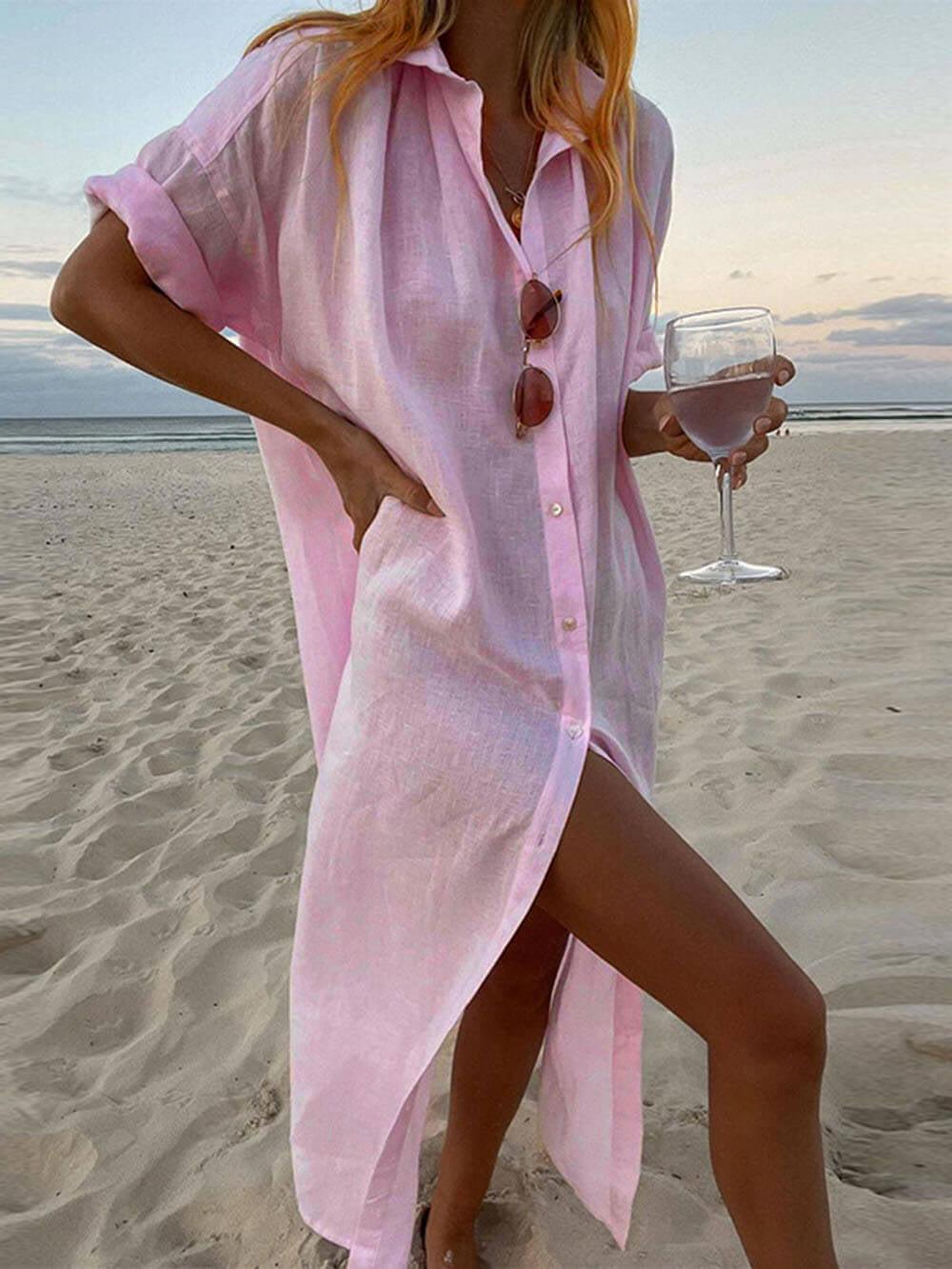 Aurohaya Simple Concept Maxi Shirt Dress Pink