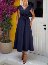 Exquisite V-neck Drawstring Floral Midi Dress