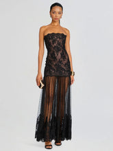 Aurohaya Sexy Strapless Lace Maxi Dress Black