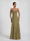 Aurohaya Elegant Floral Lace Spaghetti Strap Maxi Dress Green