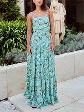 Elegant Floral Print Drop Waist Tiered Maxi Dress