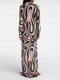 Exquisite Swirl Unique Print Satin Maxi Dress