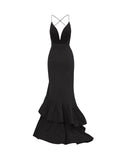 Sexy Deep V-Neck Ruffled Layered Mermaid Maxi Dress