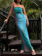 Sexy Strapless Cutout Gradient Printed Vacation Maxi Dress