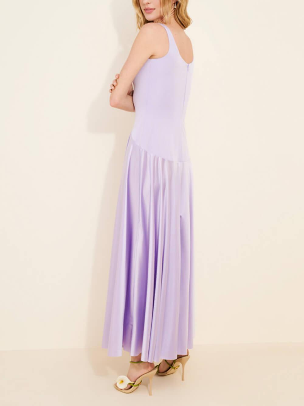 Aurohaya Elegant Curved Waist Spliced Satin Party Maxi Dress