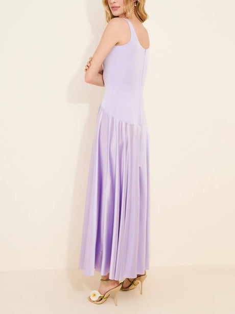 Aurohaya Elegant Curved Waist Spliced Satin Party Maxi Dress