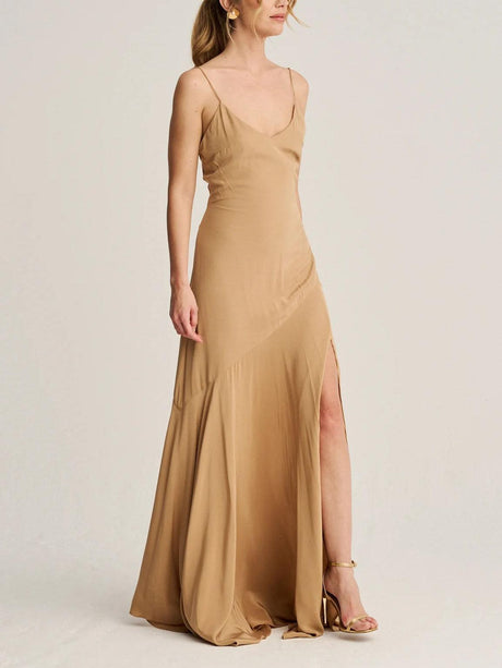 Aurohaya Elegant High Neck Ruffle Cape Maxi Dress