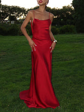 Sexy Backless Satin Side-Slit Maxi Dress