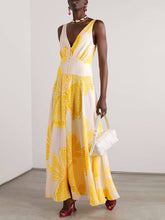 Elegant Pineapple Print Satin Crepe Maxi Dress