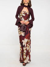 Elegant Chiffon Shirt Vintage Floral Print Long Dress Set
