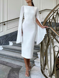 Elegant Pleated Cape Sleeve Midi Dress
