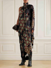 Aurohaya Elegant Halterneck Pleated Print Maxi Dress Black