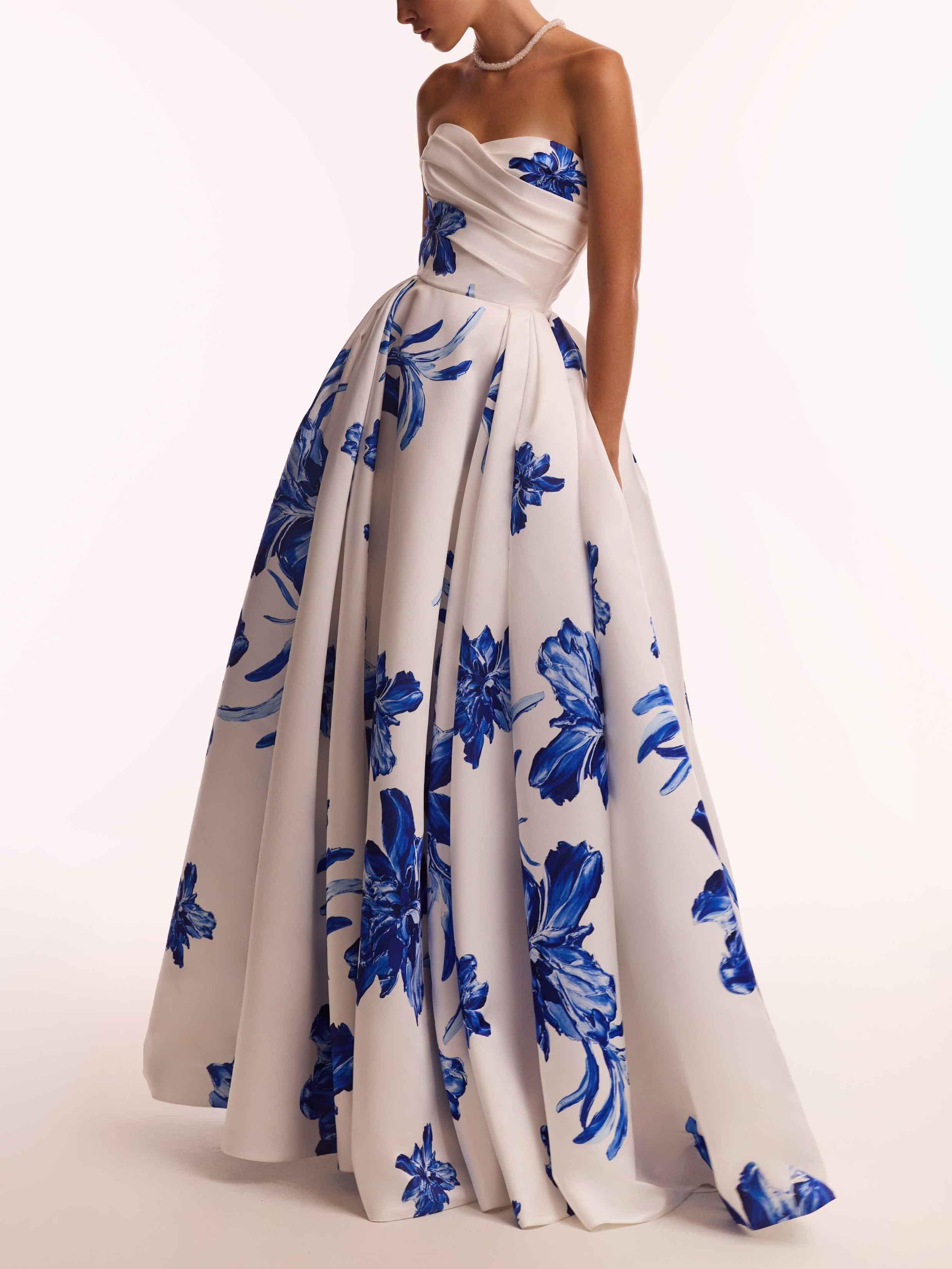Aurohaya Elegant Off-the-shoulder Ruffled Bodycon Floral Print Maxi Dress