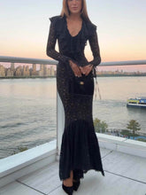 Exquisite Black Lace Ruffle Mermaid Maxi Dress