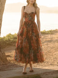 Elegant Floral-print Pleated Midi Dress
