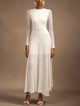 Aurohaya Elegant Lace Round Neck A-Line Maxi Dress White