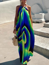Unique Abstract Swirl Print Halterneck Maxi Dress