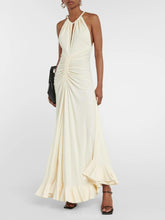 Aurohaya Elegant Halter Neck Drawstring Maxi Dress White