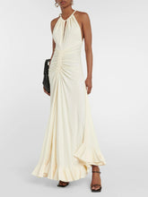 Elegant Halter Neck Drawstring Maxi Dress