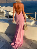 Elegant Draped Halterneck Backless Maxi Dress