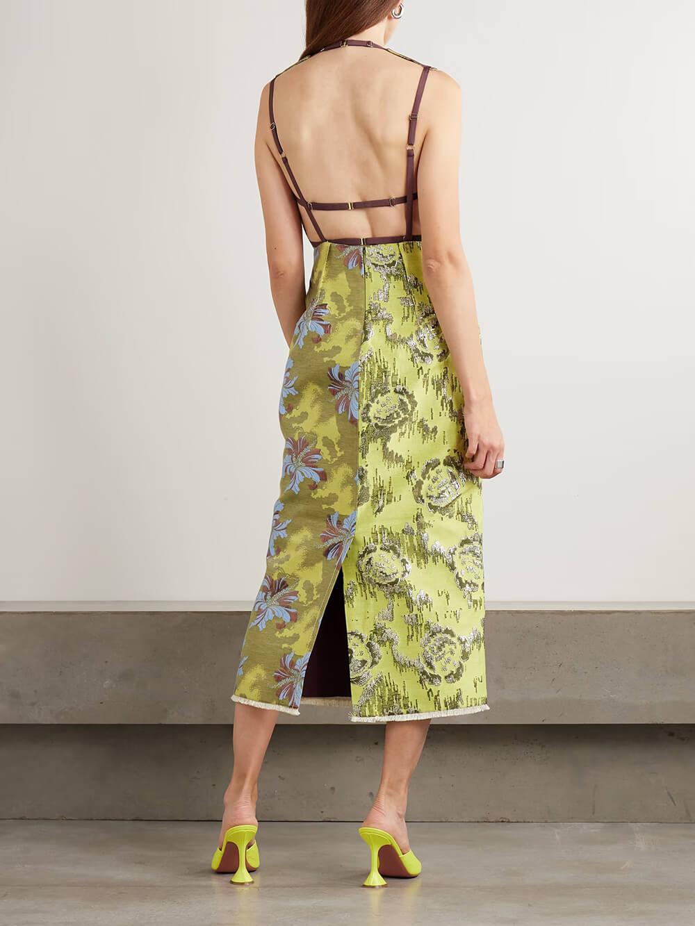 Aurohaya Retro Unique Patchwork Floral Print Midi Dress