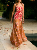 Unique Two-tone Floral Print Pleated Flowy Maxi Dress