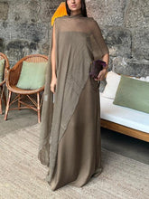Aurohaya Elegant Irregular Cape Flowing Maxi Dress Brown
