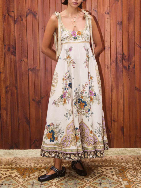 Aurohaya Exquisite Bohemian Print Strappy Maxi Dress Multi
