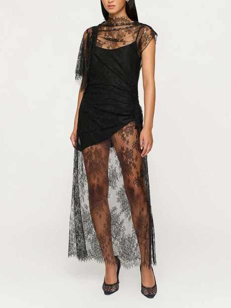 Aurohaya Elegant Lace Irregular Sleeve Maxi Dress Black
