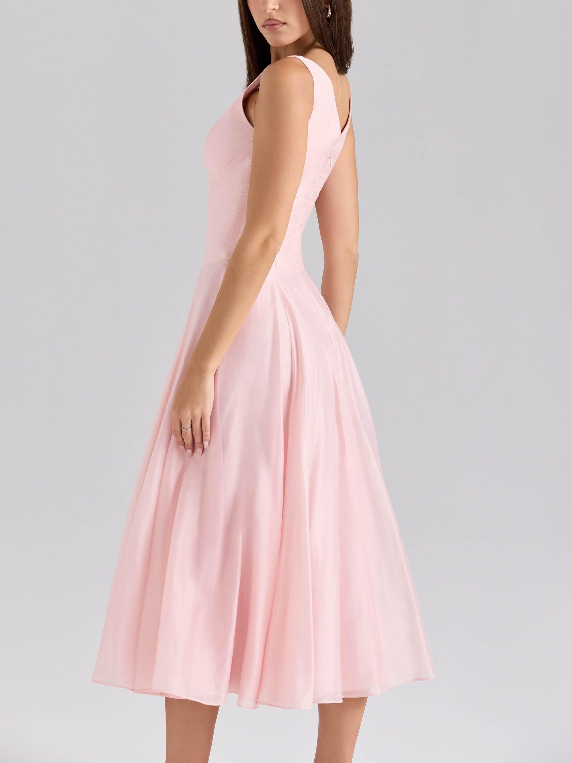 Aurohaya Elegant V-neck Chiffon Button Midi Dress