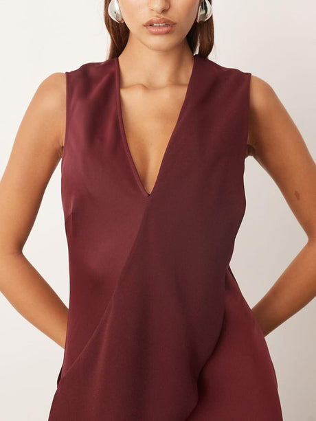 Aurohaya Elegant Contrast Panel Sleeveless Maxi Dress